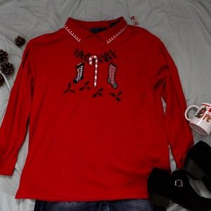 Karen Scott Candy Cane Long Sleeve Polo